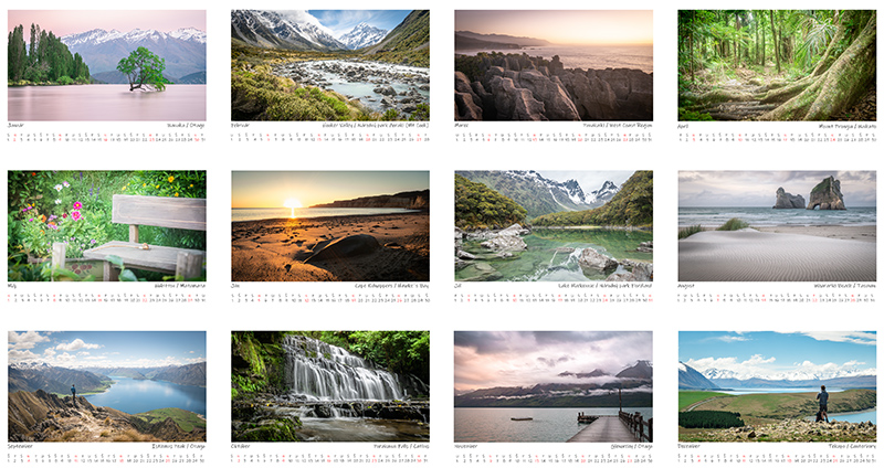 Návrh nástenného kalendára pre fotografa cestovateľa zameraný na Nový Zéland