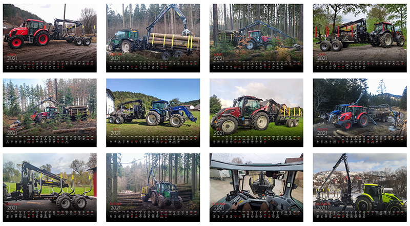 Nástenný kalendár pre firmu špecializujúcu sa na lesné stroje a traktory