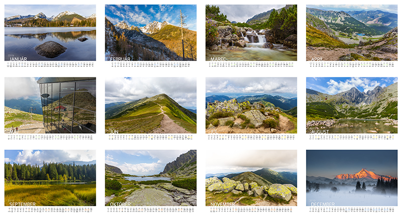 Návrh nástenného kalendára fotografa slovenskej prírody, najmä Tatry