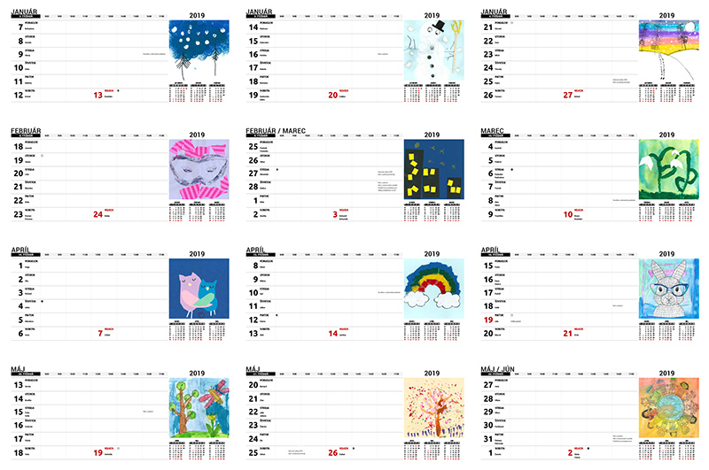 Stolový týždenný pracovný kalendár materskej školy s výtvarnou tvorbou detí