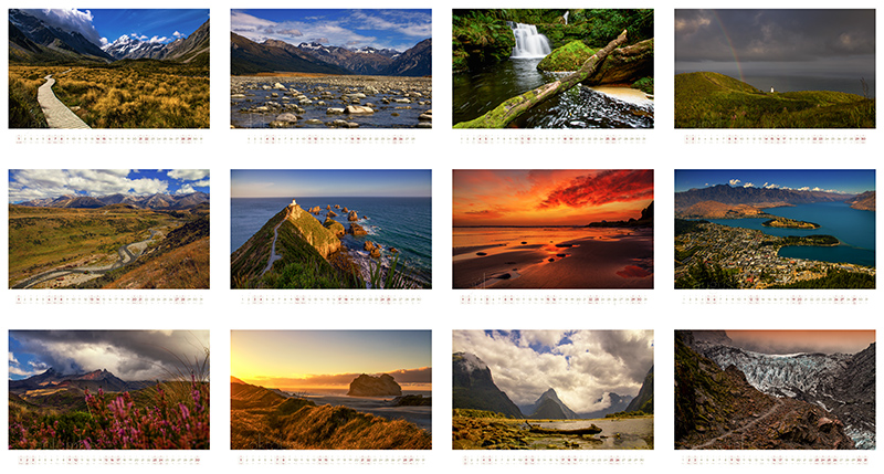 Návrh nástenného kalendára pre fotografa cestovateľa - Nový Zéland