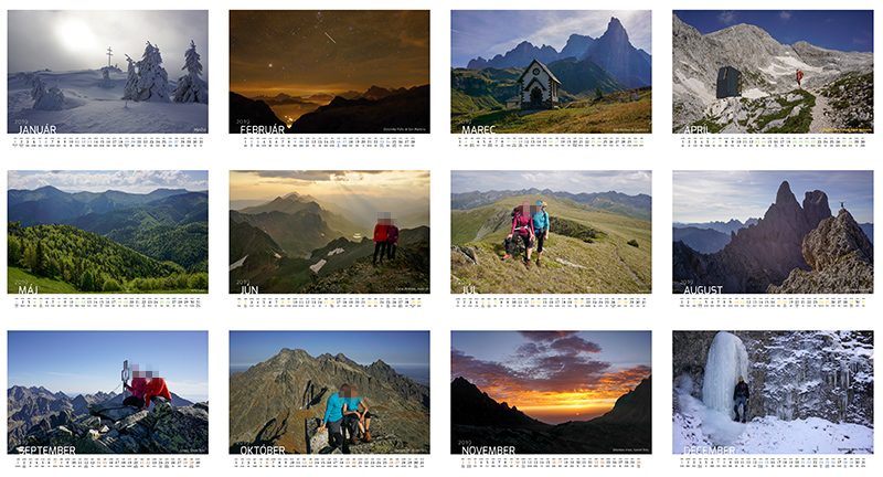 Nástenný kalendár s fotografiami z vysokohorskej turistiky