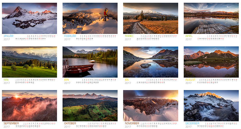 Nástenný kalendár s fotografiami hôr
