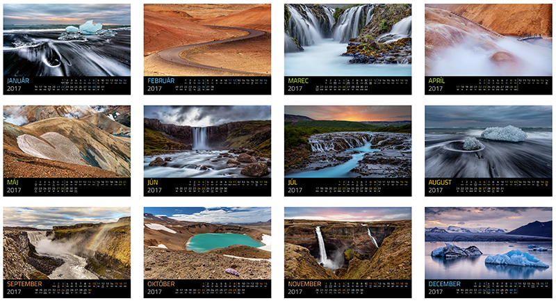 Návrh nástenného kalendára pre fotografa cestovateľa - fotografie Island