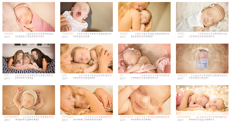 Nástenný kalendár fotografky zameranej na novorodenecké foto