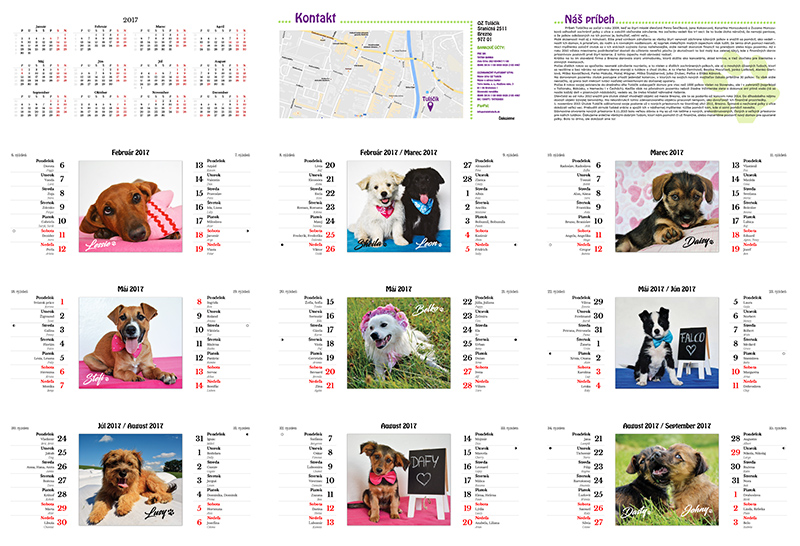 Stolový dvojtýždenný kalendár pre psí útulok