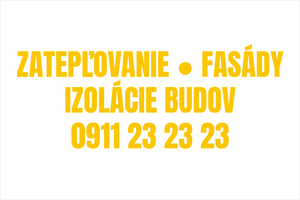 Vinylová reklamná nálepka pre stavebné firmy a fasádnikov: ZATEPĽOVANIE, FASÁDY, izolácie budov, zateplenie domu, striekaná izolácia, telefónny kontakt na firmu
