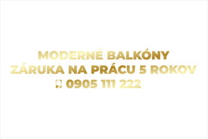 Zlatá reklamná nálepka na auto: MODERNÉ BALKÓNY, rekonštrukcie lodžií, garancia kvality a telefónne číslo pre firmu