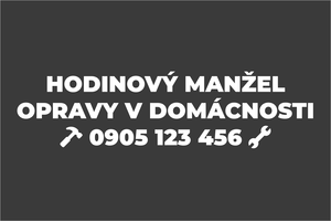 Biela reklamná nálepka na auto: HODINOVÝ MANŽEL, profesionálne opravy v domácnosti, s telefónnym číslom