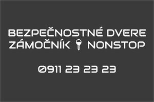 Biela technická nálepka na auto: ZÁMOČNÍK NONSTOP, montáž a otváranie pre bezpečnostné dvere a zámky, havarijná služba s telefónom