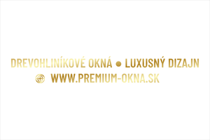 Zlatá luxusná nálepka na auto: DREVOHLINÍKOVÉ OKNÁ a dvere, prémiový nábytok a okná na mieru, elegantný reklamný polep s webom