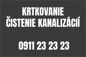 Biela  nálepka na auto: KRTKOVANIE A ČISTENIE KANALIZÁCIÍ, nonstop havarijná služba pre odpady a potrubia, reklamný nápis s telefónom
