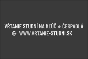 Strieborná metalická nálepka na dodávku: VŔTANIE STUDNÍ NA KĽÚČ, realizácia studní a zapojenie čerpadiel, firemný nápis s webovou stránkou