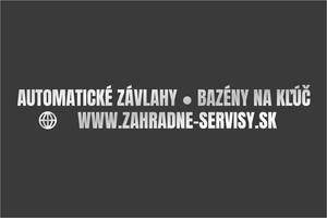 Strieborná metalická nálepka na dodávku: AUTOMATICKÉ ZÁVLAHY, realizácia bazénov na kľúč, firemný nápis s webovou stránkou