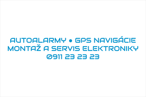 Modrá moderná nálepka na auto: AUTOALARMY A GPS NAVIGÁCIE, montáž zabezpečovacích systémov a autoelektroniky, reklama s telefónom