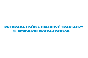 Modrá moderná nálepka na auto: PREPRAVA OSÔB a diaľkové transfery, letiskové transfery, firemná reklama s webovou stránkou