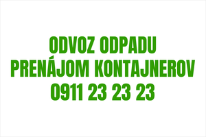 Zelená silná nálepka na auto: ODVOZ ODPADU a prenájom kontajnerov, stavebný odpad a pristavenie veľkoobjemových kontajnerov, reklama s telefónom