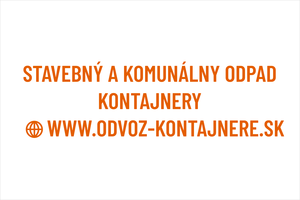 Oranžová výstražná nálepka na dodávku: STAVEBNÝ A KOMUNÁLNY ODPAD, prenájom kontajnerov a likvidácia odpadu, nápis s webovou stránkou