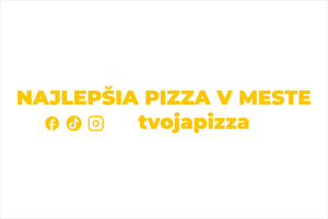 Žltá žiarivá nálepka na auto: NAJLEPŠIA PIZZA V MESTE, bleskový rozvoz jedla, moderná gastro reklama s webstránkou