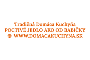 Oranžová teplá nálepka na výklad: TRADIČNÁ DOMÁCA KUCHYŇA, poctivé jedlo a domáca strava, reštauračná reklama s webovou stránkou