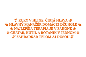 Oranžový set vyrezávaných nálepiek pre záhradkárov s textami Ruky v hline čistá hlava, Hlavný manažér domácej džungle, Najlepšia terapia je v záhone, Chatár kutil a botanik v jednom, Záhradkár telom aj dušou a záhradnými motívmi