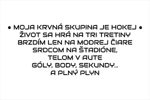 Modrý set vyrezávaných nálepiek na auto s hokejovými textami Moja krvná skupina je HOKEJ, Život sa hrá na tri tretiny, Brzdim len na modrej čiare, Srdcom na štadióne telom v aute, Gól body sekundy a plný plyn a hokejovými motívmi