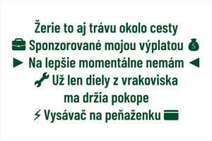 Čierny set 5 vtipných motoristických sloganov na auto s textovými ikonami lístku, peňaženky, kľúča a blesku