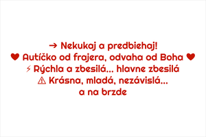Červený set 4 vtipných ženských sloganov na auto s textovými ikonami šípky, sŕdc, blesku a výstražného trojuholníka